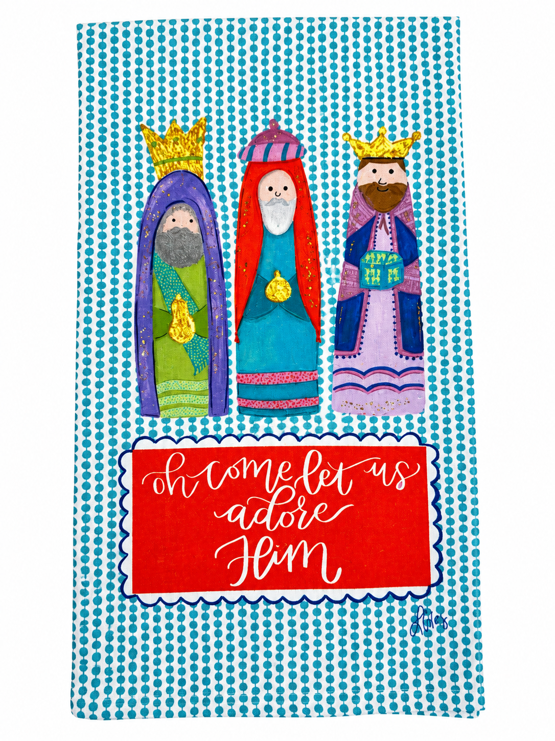 Oh Come Let Us Adore Him Cotton Tea Towel