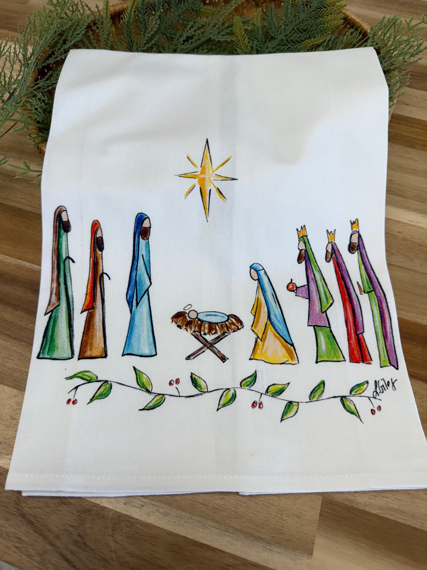 Colorful Nativity Tea Towel