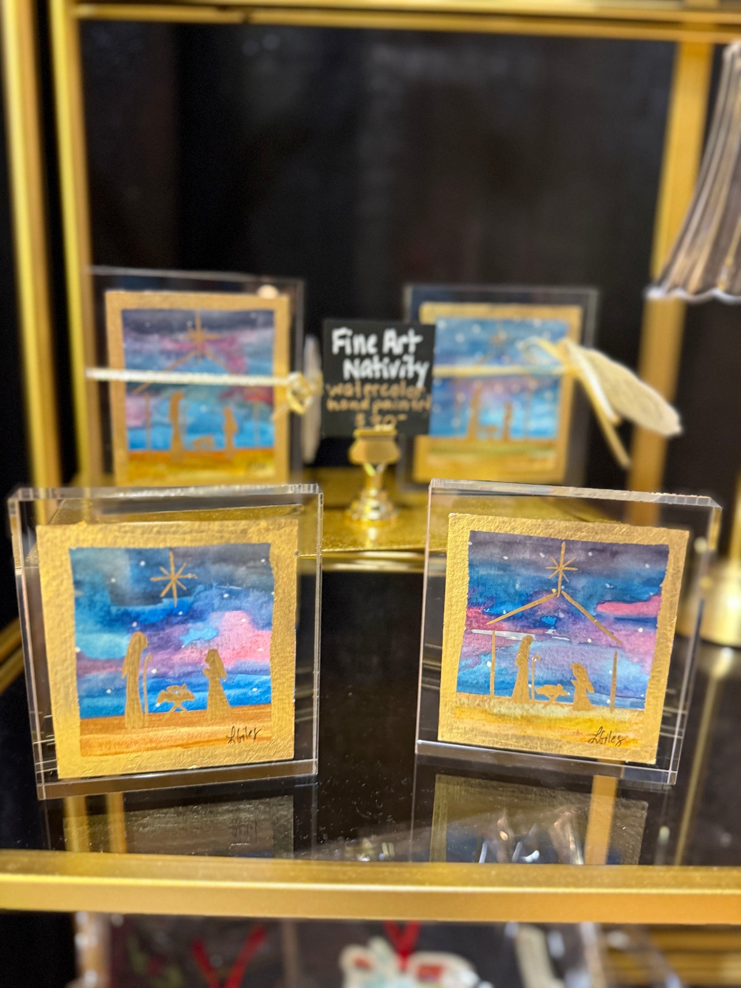 Fine Art Hand Painted Watercolor Block Nativity