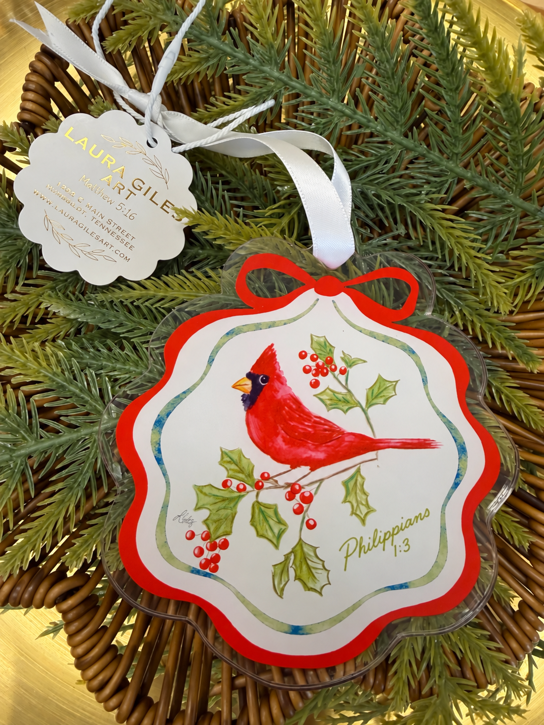 Philippians 1:3 Redbird/ Cardinal - acrylic ornament 4.5
