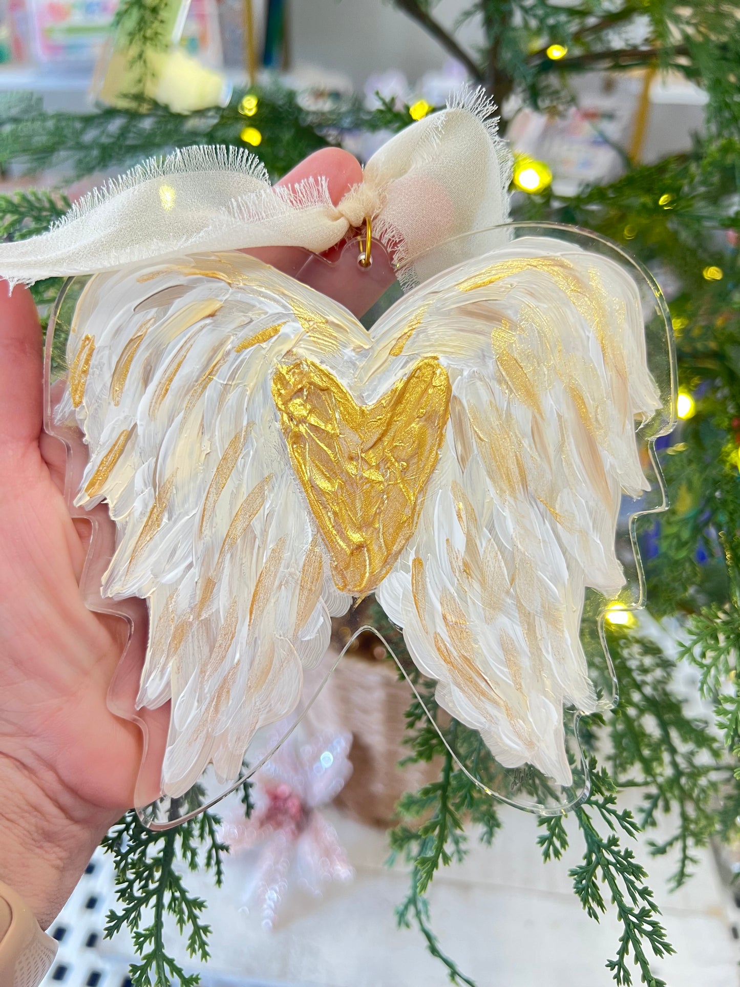 Hand Painted Textured Acrylic Angel Wings Handpainted Oyster Shell Baby Jesus (Pre-Order for mid November)