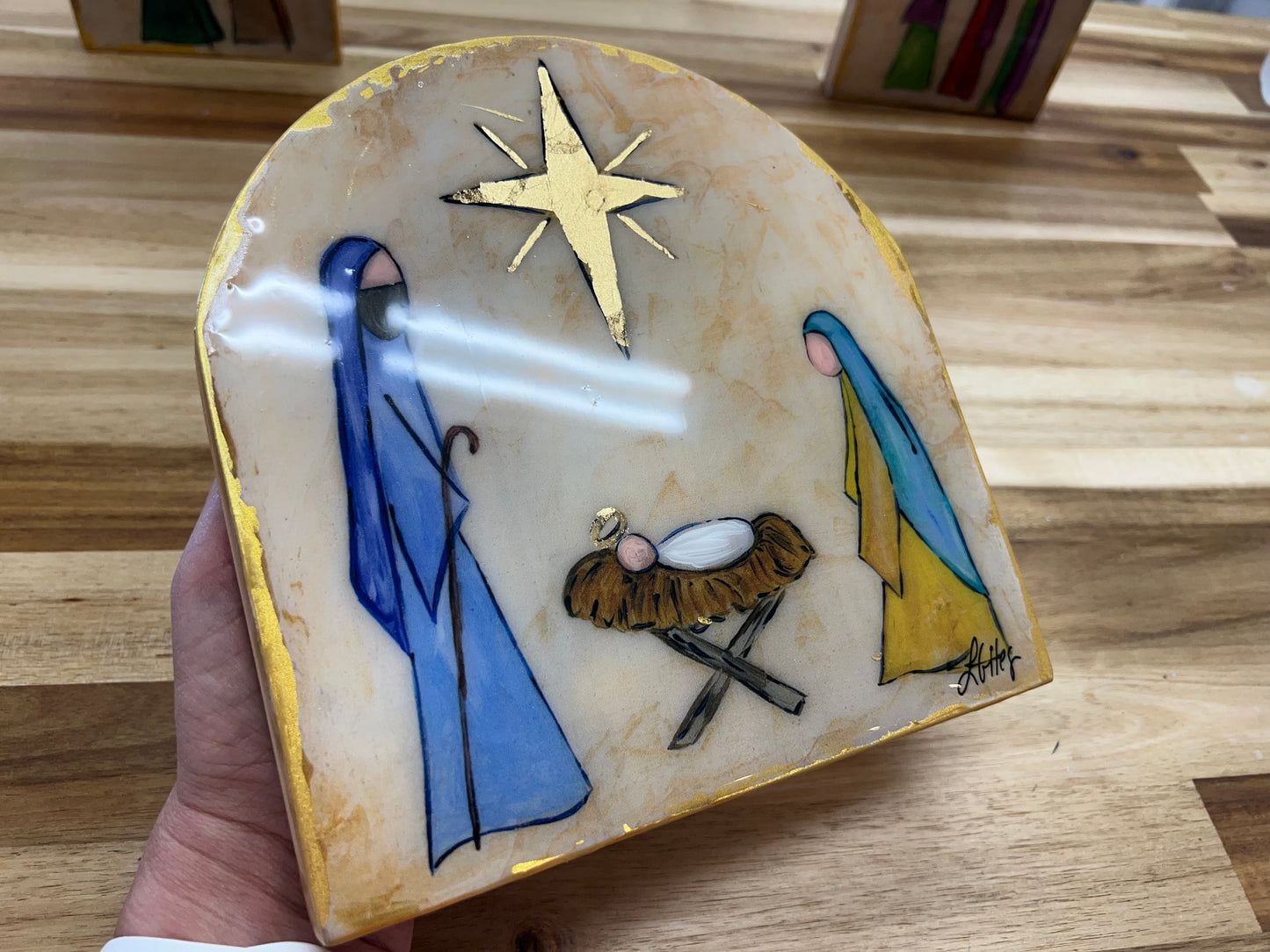Wood Nativity Set Hand Embellished with Resin ($39 DEPOSIT. $75 total)