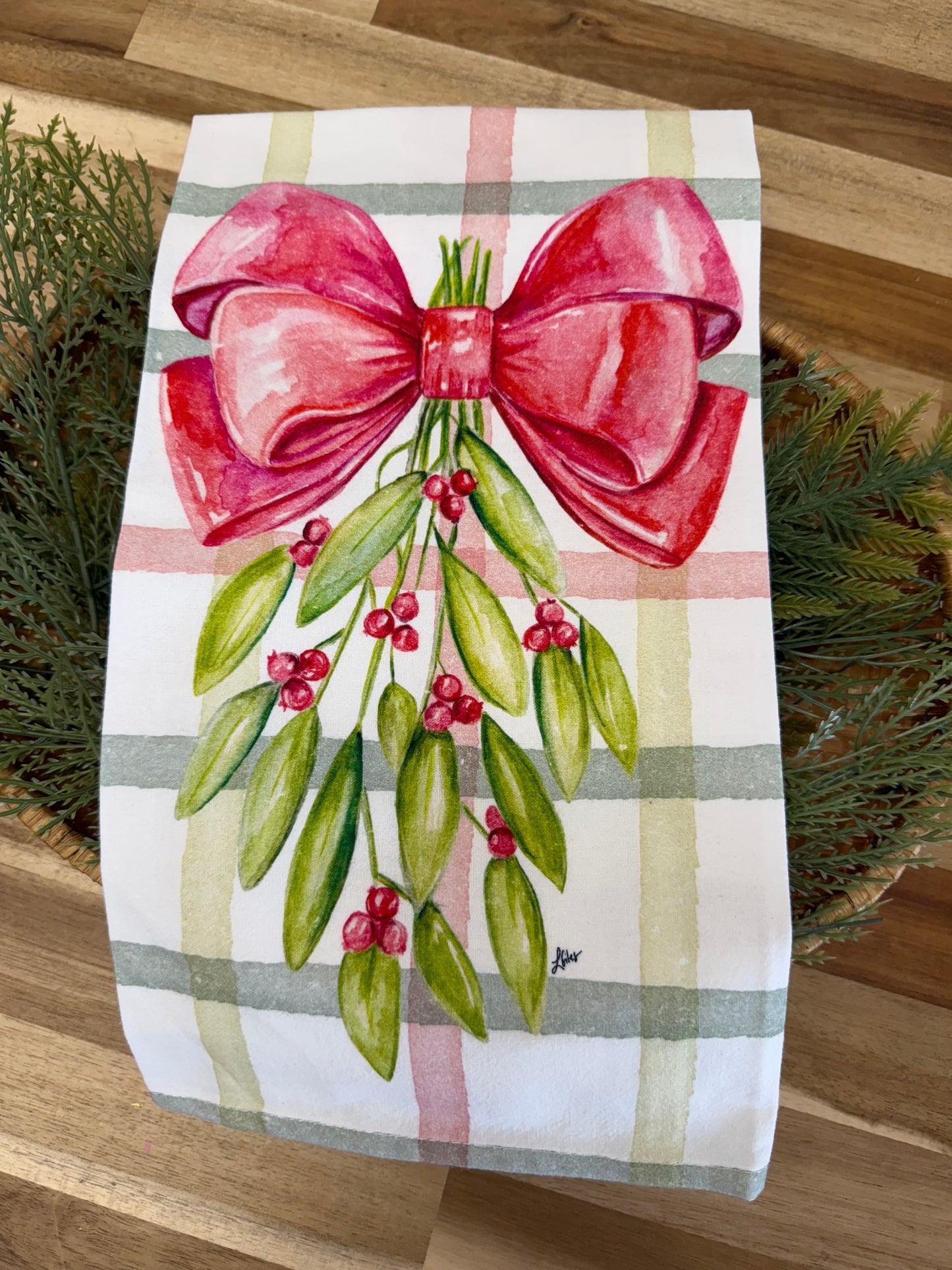 Mistletoe Bow Tea Towel