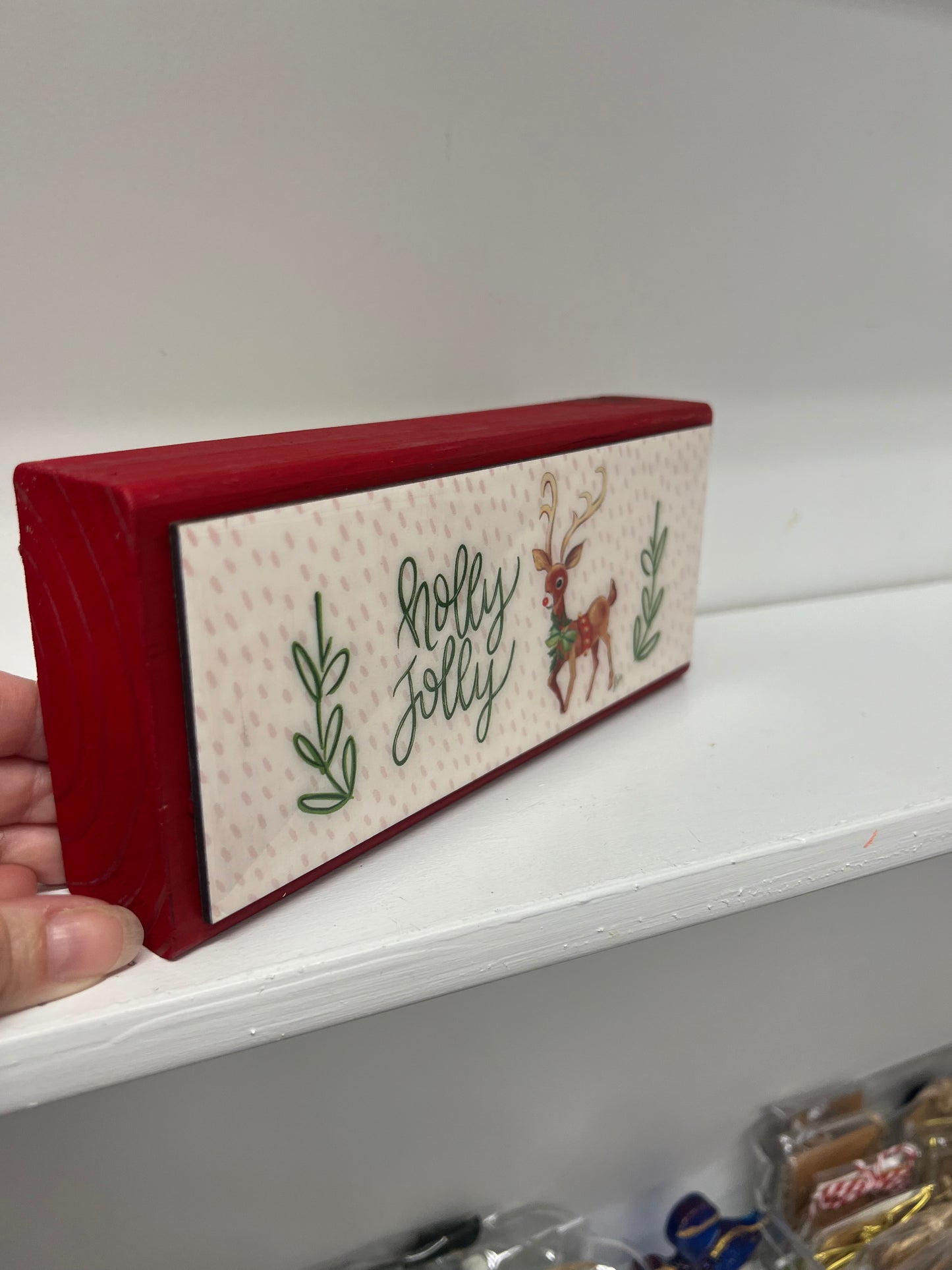Holly Jolly Rudolph Wood Block
