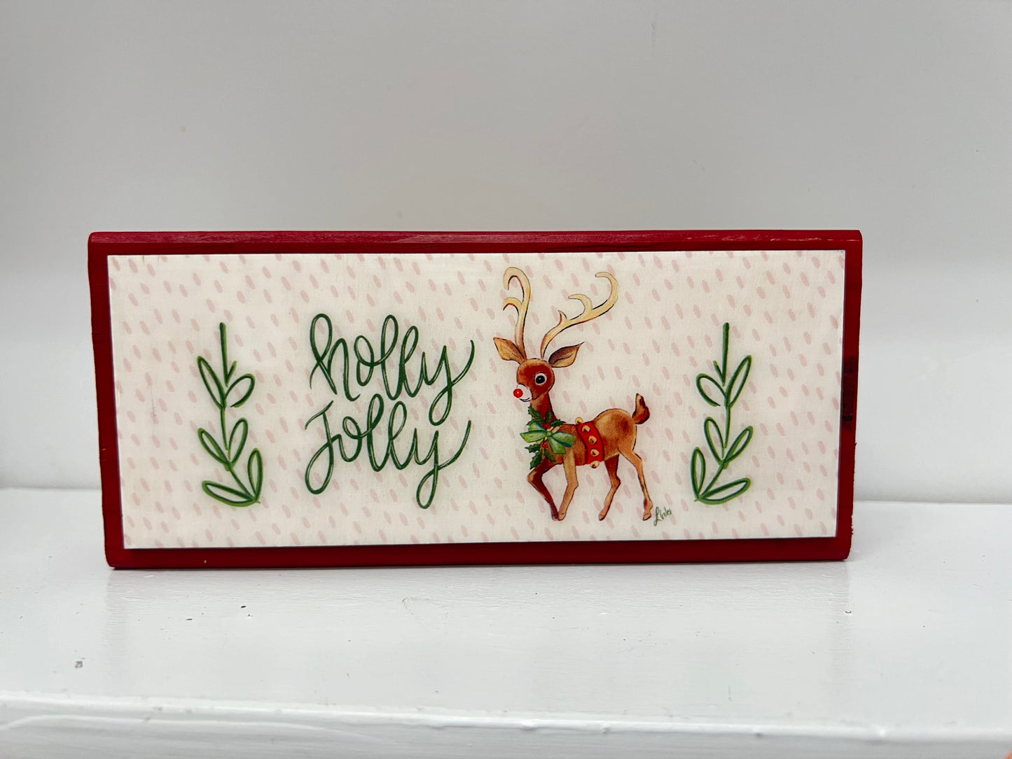 Holly Jolly Rudolph Wood Block