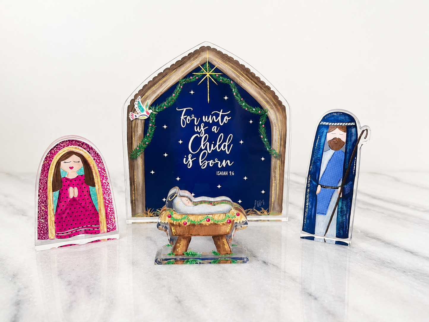 Oh Come Let Us Adore Him - 4 Piece Acrylic Nativity Set (Larger pieces)