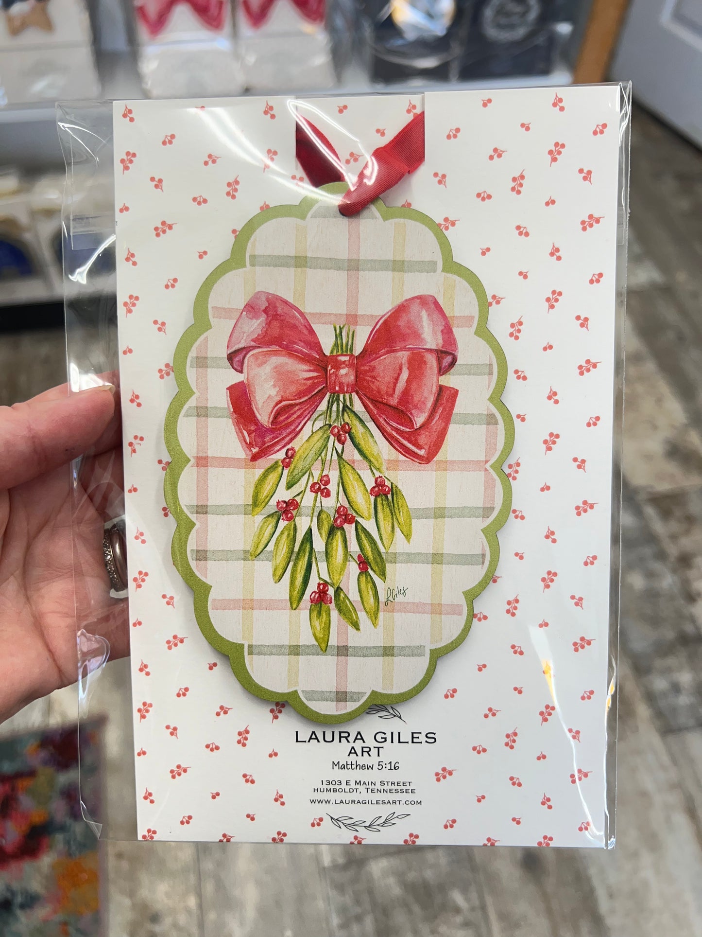 Mistletoe Bow Wood Ornament