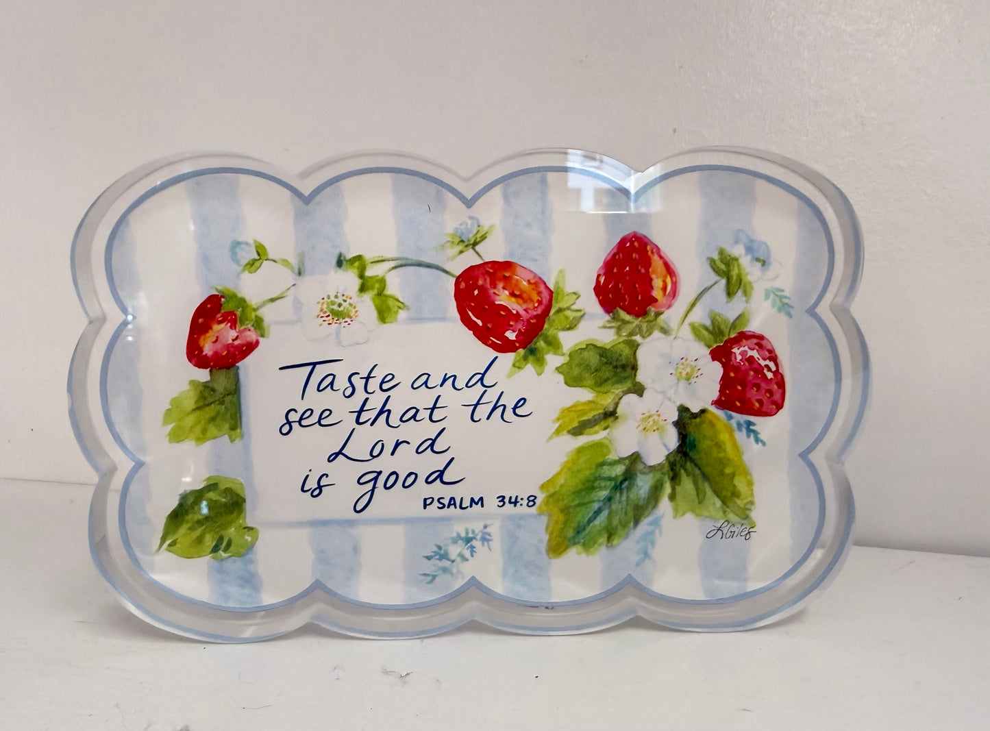 Strawberry Acrylic Block Psalm 34:8