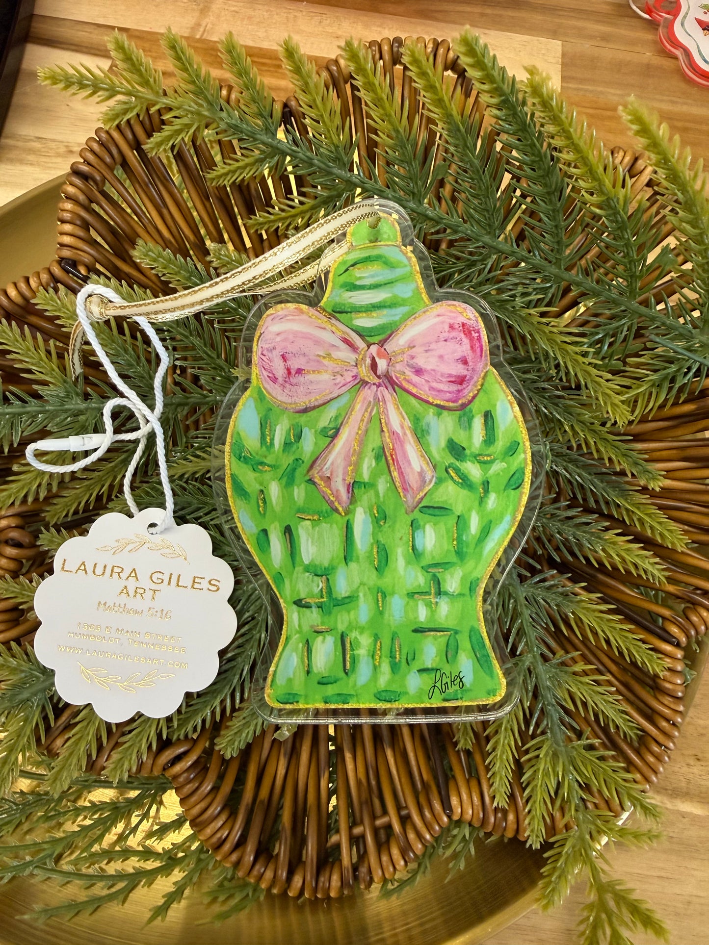 Pink & Green Ginger Jar - acrylic ornament 5"