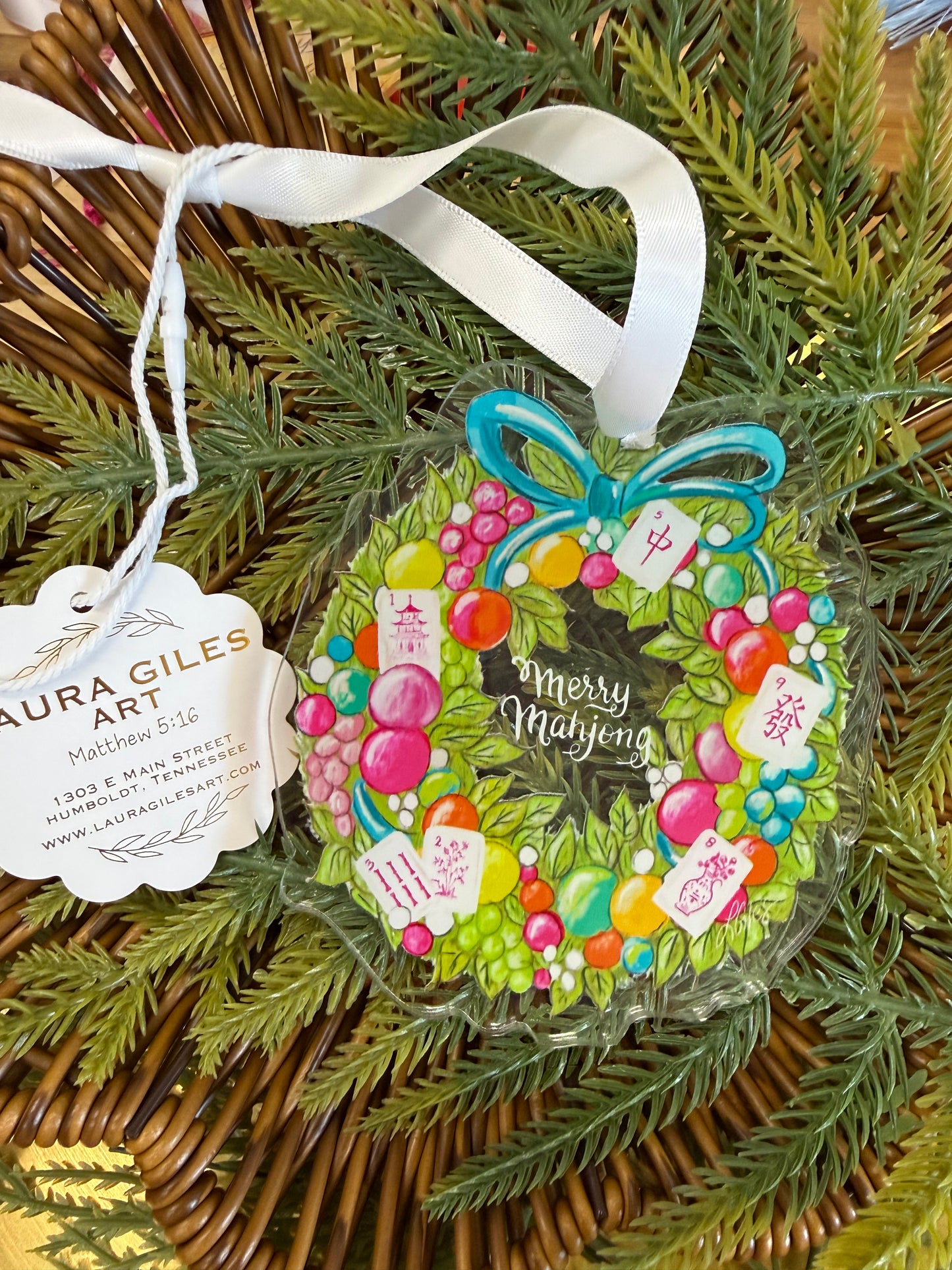 Merry Mahjong - acrylic ornament 4"