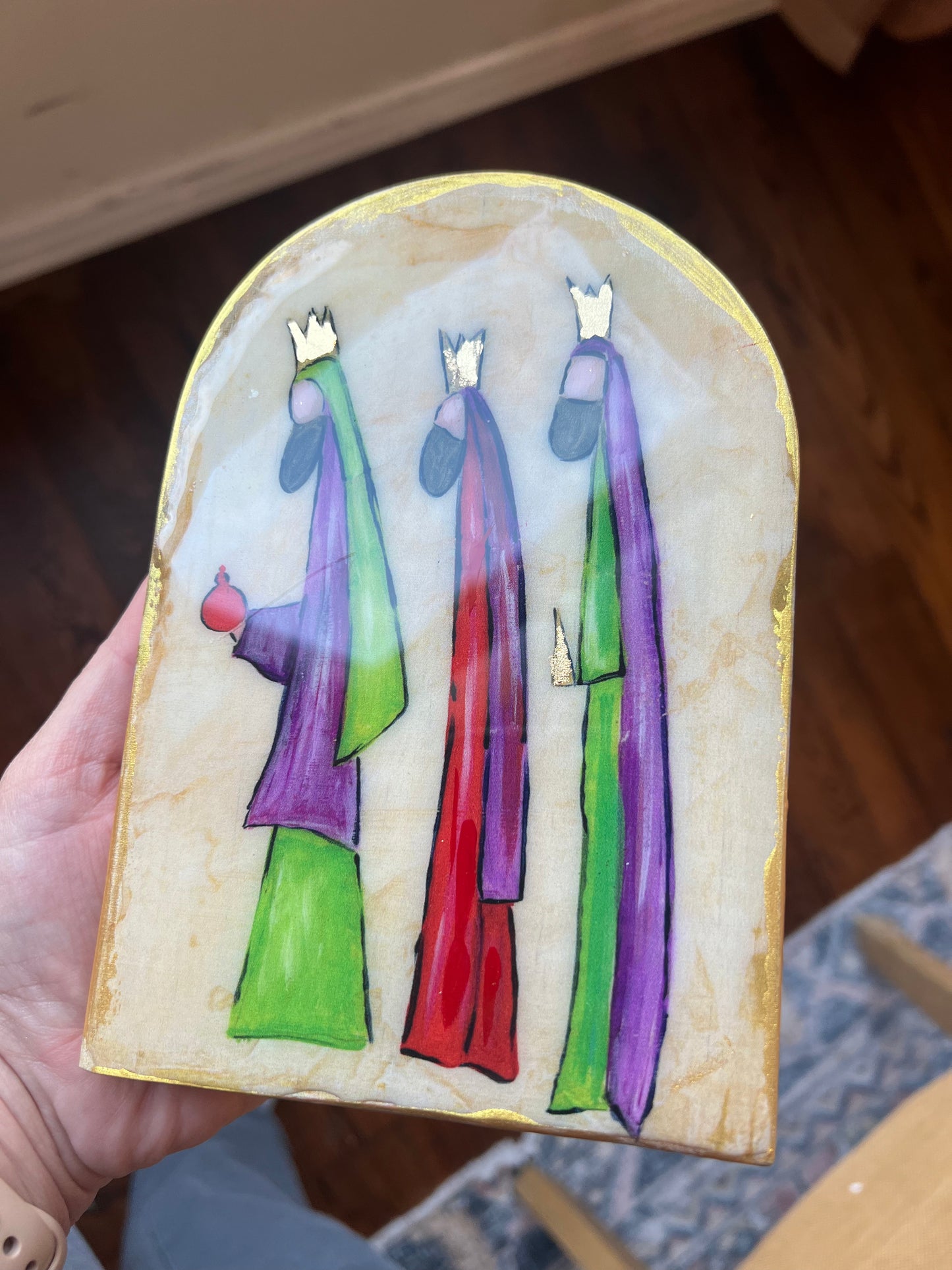 Wood Nativity Set Hand Embellished with Resin