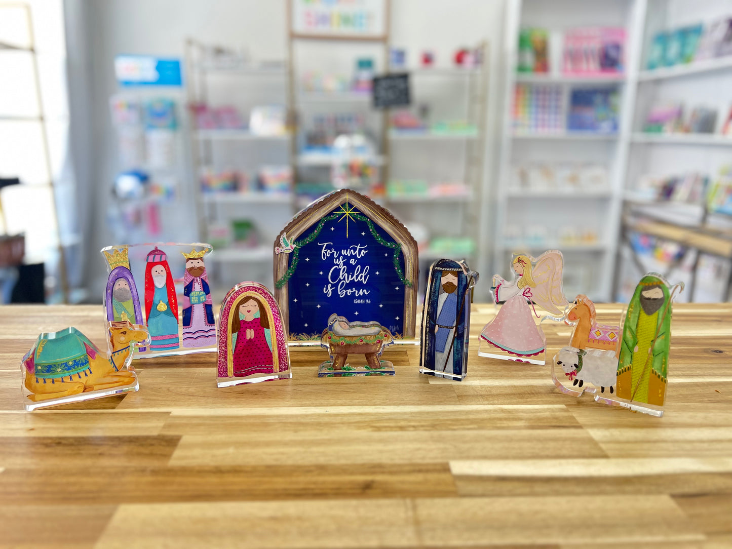 NEW! Small NINE PIECE "For Unto Us" Acrylic Nativity Set