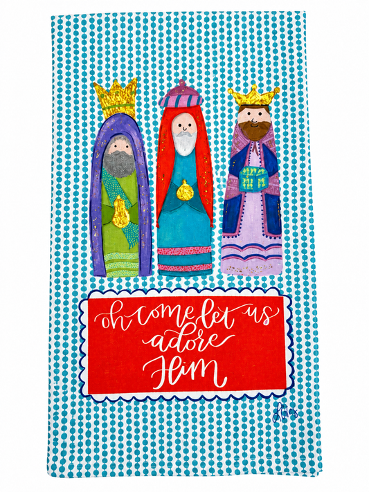 Oh Come Let Us Adore Him Cotton Tea Towel