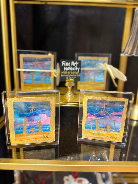 Fine Art Hand Painted Watercolor Block Nativity