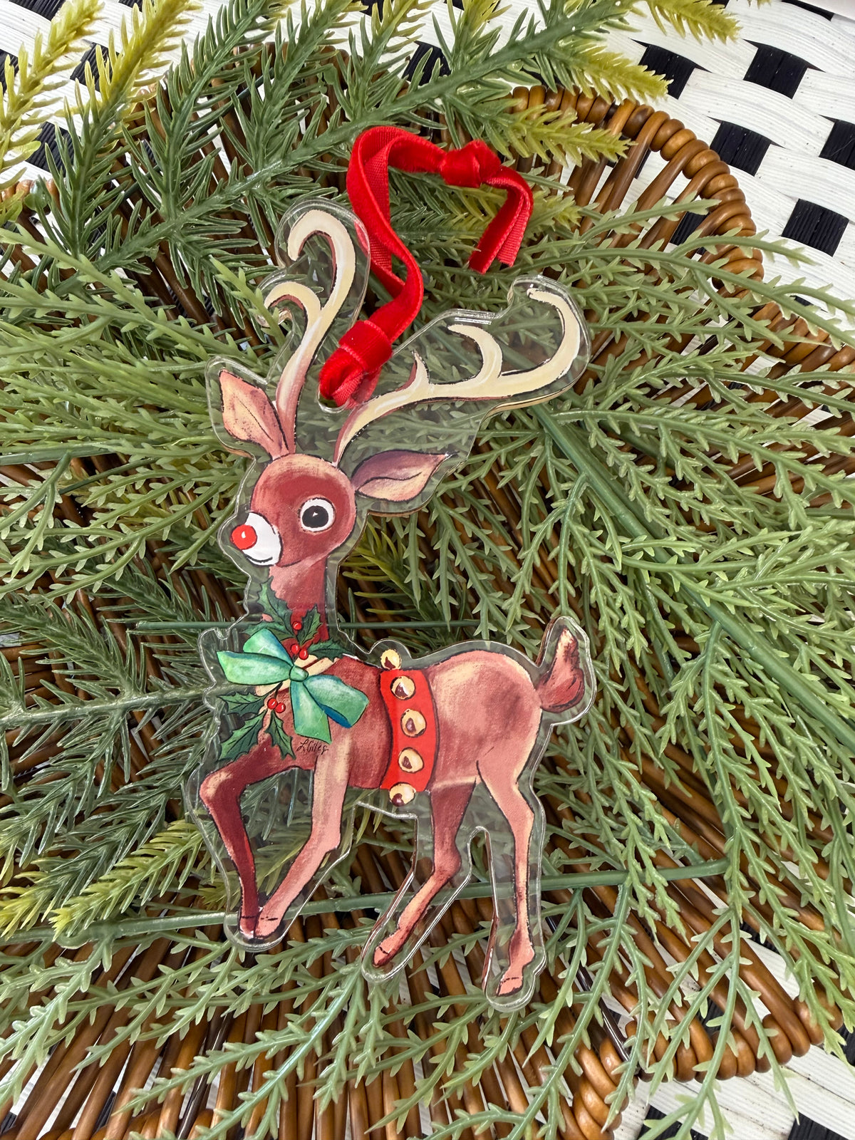 Rudolph Acrylic Reindeer Ornament 5"