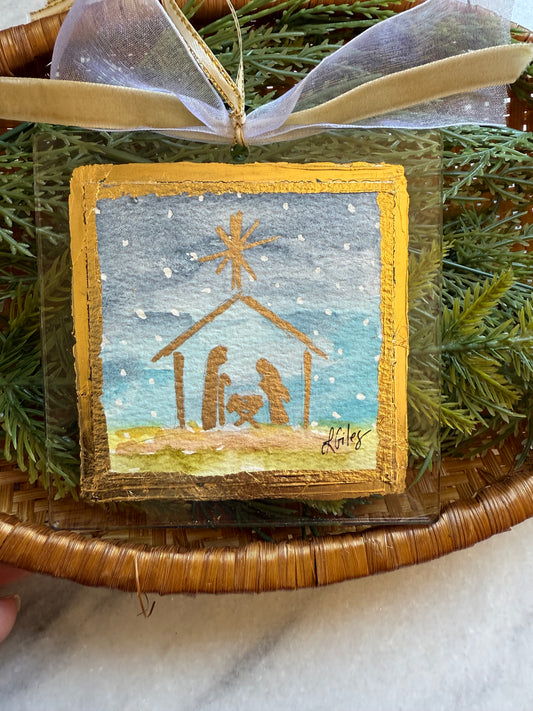 Nativity Watercolor & Gold Leaf - hand painted (Pre-Order for Mid November)