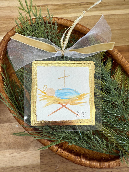 Baby Jesus Watercolor & Gold Leaf - hand painted (Pre-Order for Mid November)