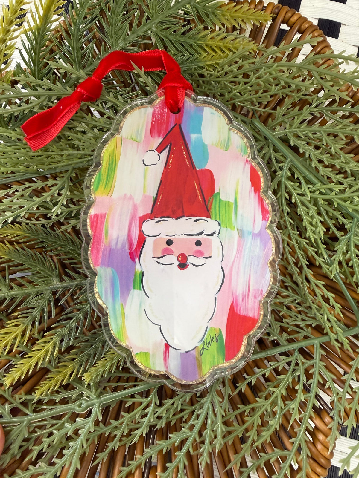 Skinny Santa Acrylic Ornament  4.5"