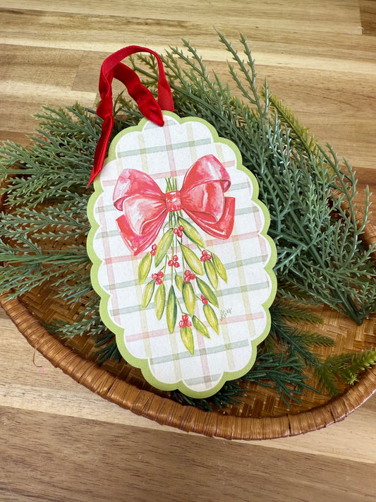 Mistletoe Bow Wood Ornament