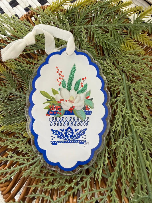 Magnolia Blue Acrylic Ornament  4.5"