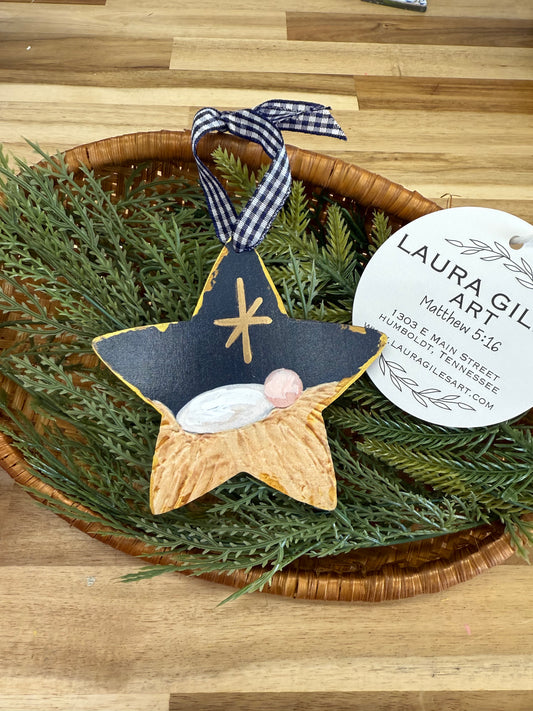 Hand Embellished Jesus Star Wood Ornament