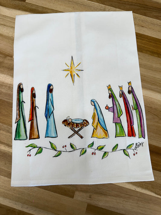 Colorful Nativity Tea Towel