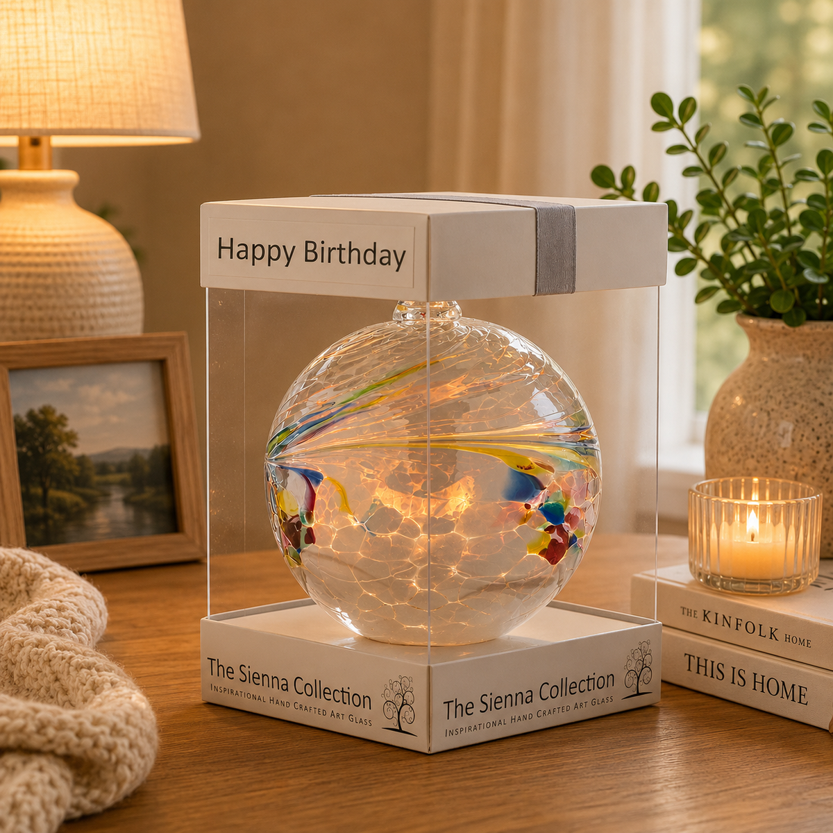 Sienna Glass - 10cm Friendship Ball - Happy Birthday