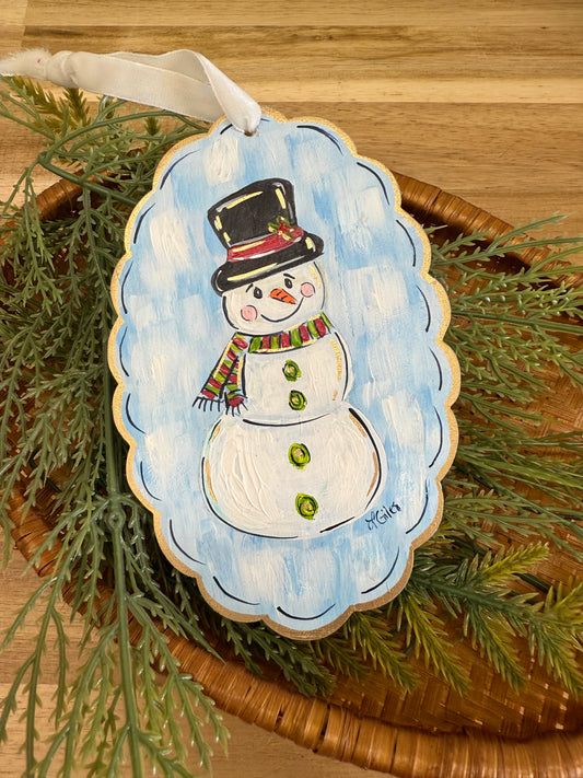 Snowman- Blue Background-  Hand painted (Pre-Order for Mid November)
