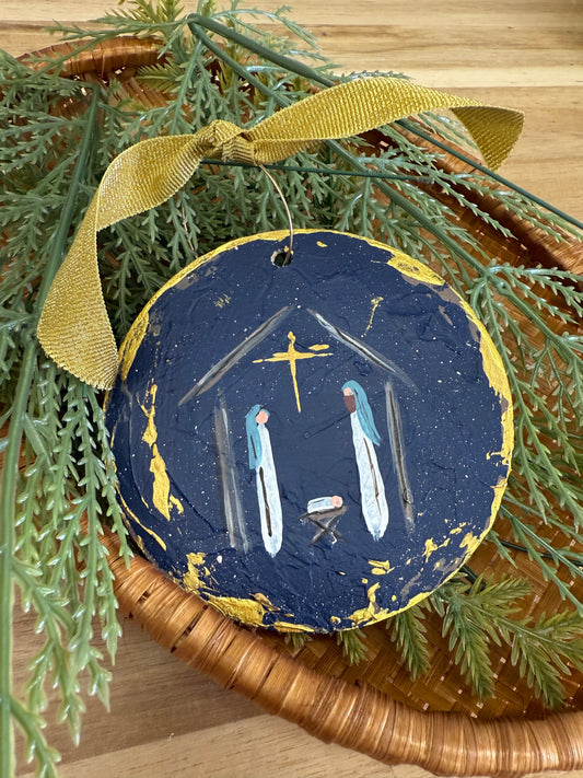 Navy Textured Nativity Hand-painted ornament (Pre-Order for Mid November)