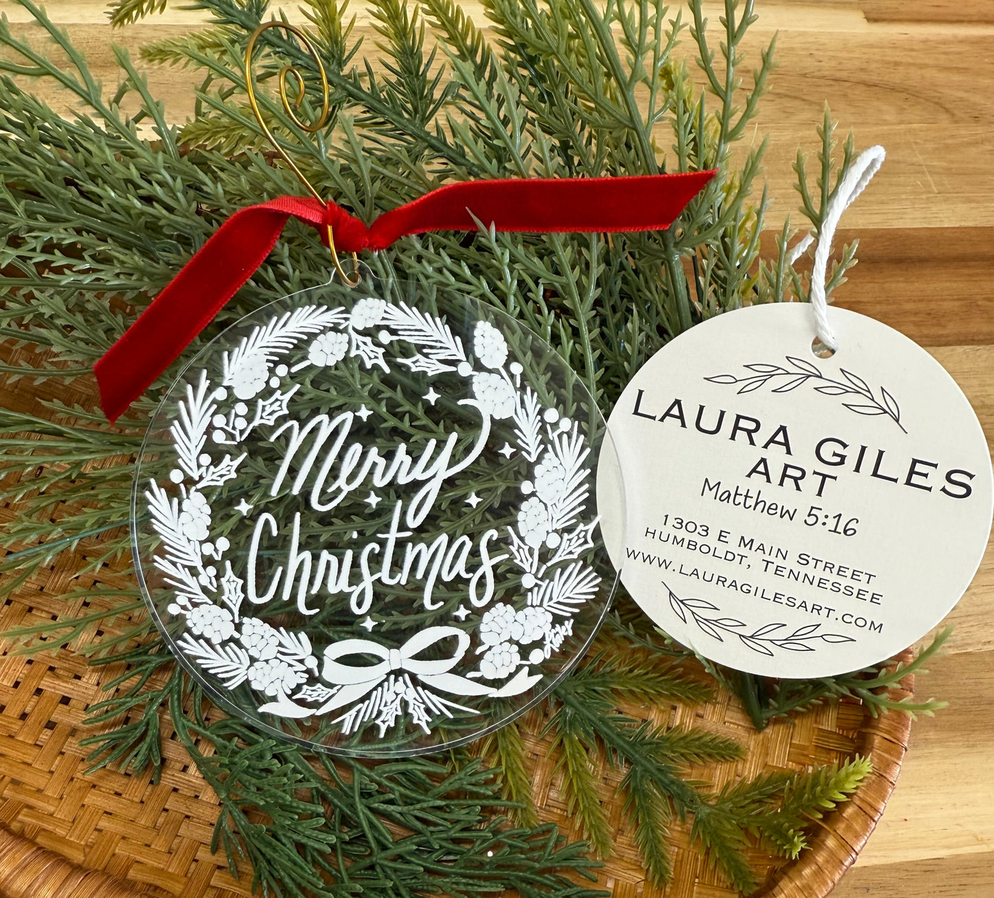Acrylic White Merry Christmas Ornament