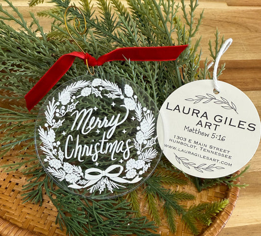 Acrylic White Merry Christmas Ornament