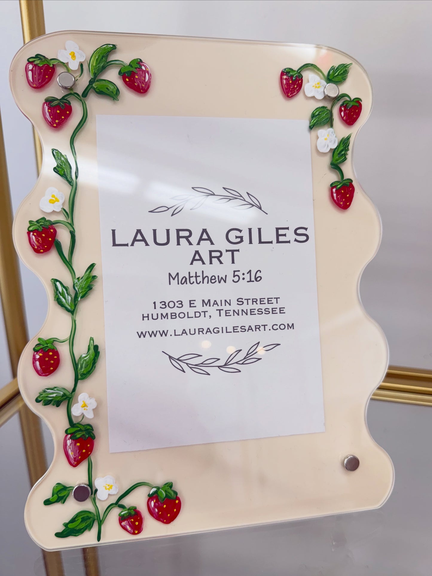 Hand painted Cream Berry Picture Frame