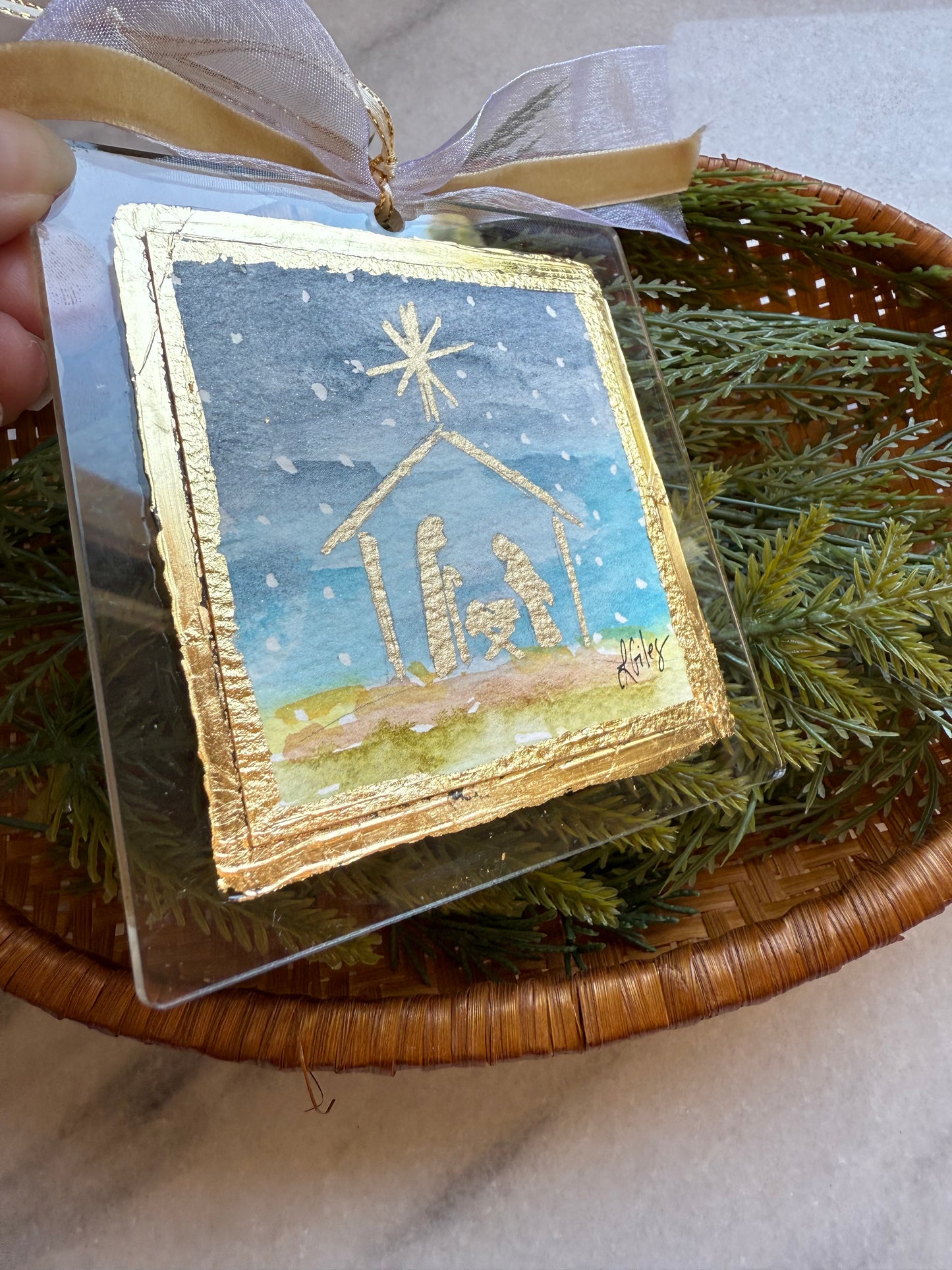 Nativity Watercolor & Gold Leaf - hand painted (Pre-Order for Mid November)