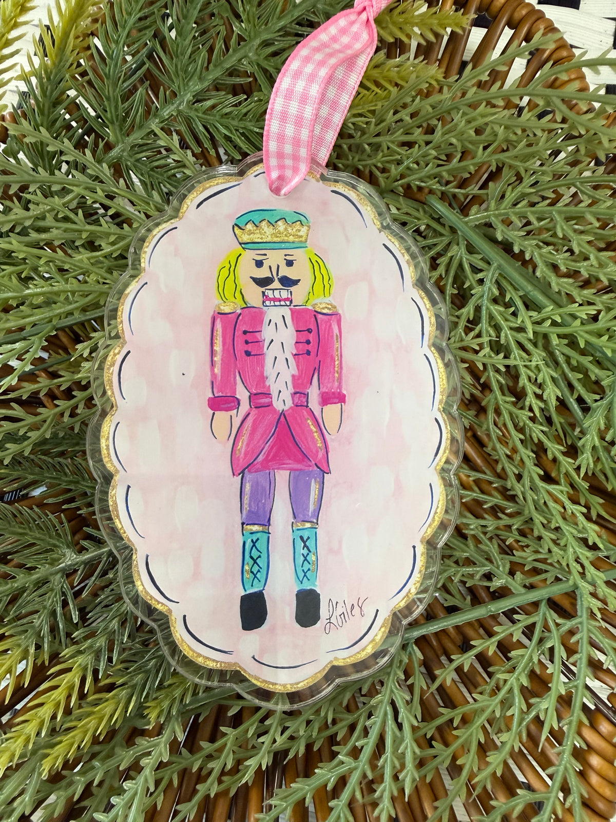 Pink Nutcracker Acrylic Ornament  4.5"