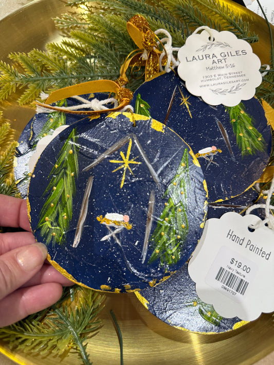 Navy Textured Nativity Hand-painted ornament