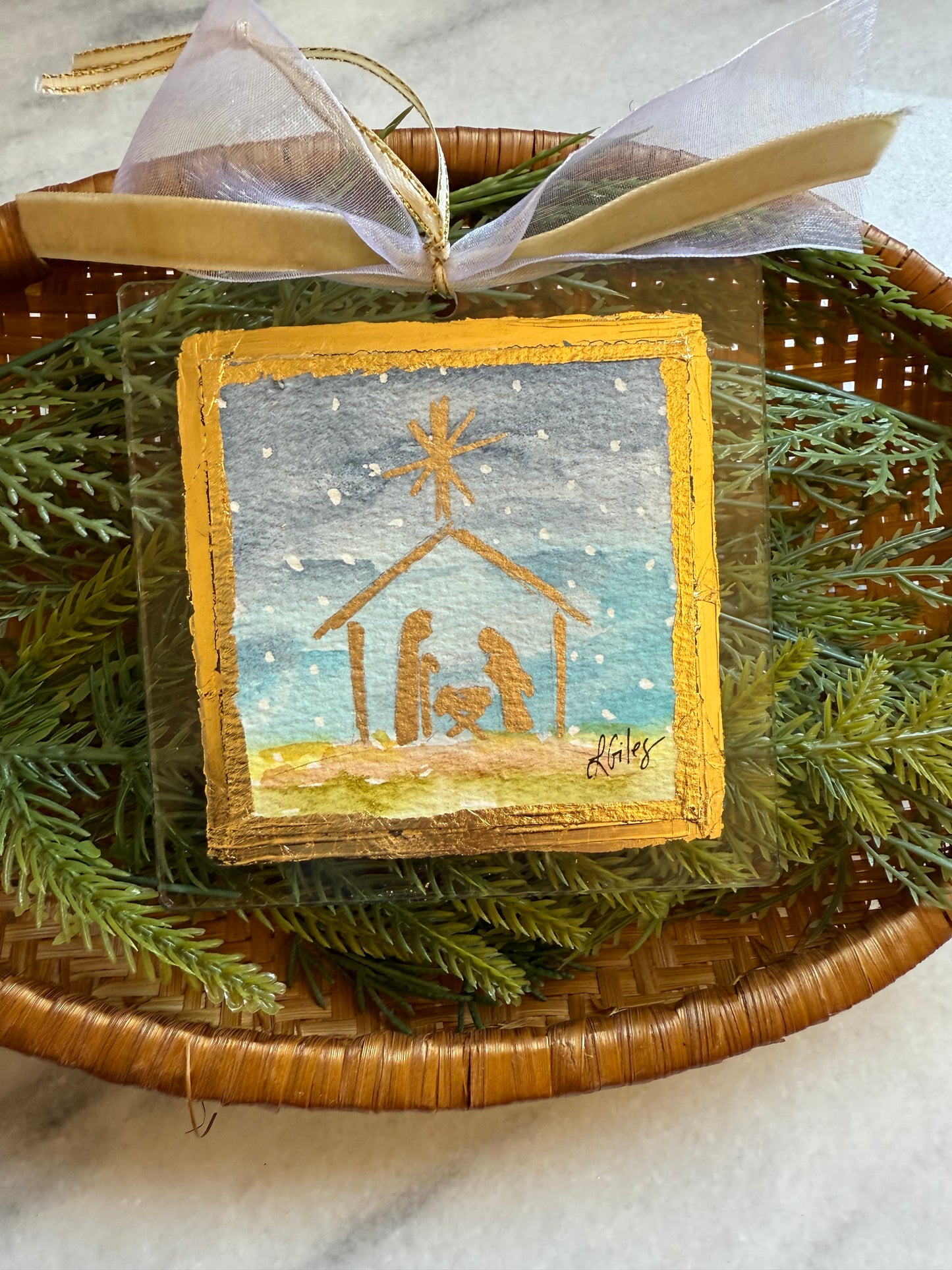 Nativity Watercolor & Gold Leaf - hand painted (Pre-Order for Mid November)