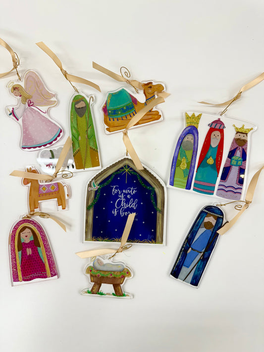 9 Piece Nativity Acrylic Cut-Out Ornament Set
