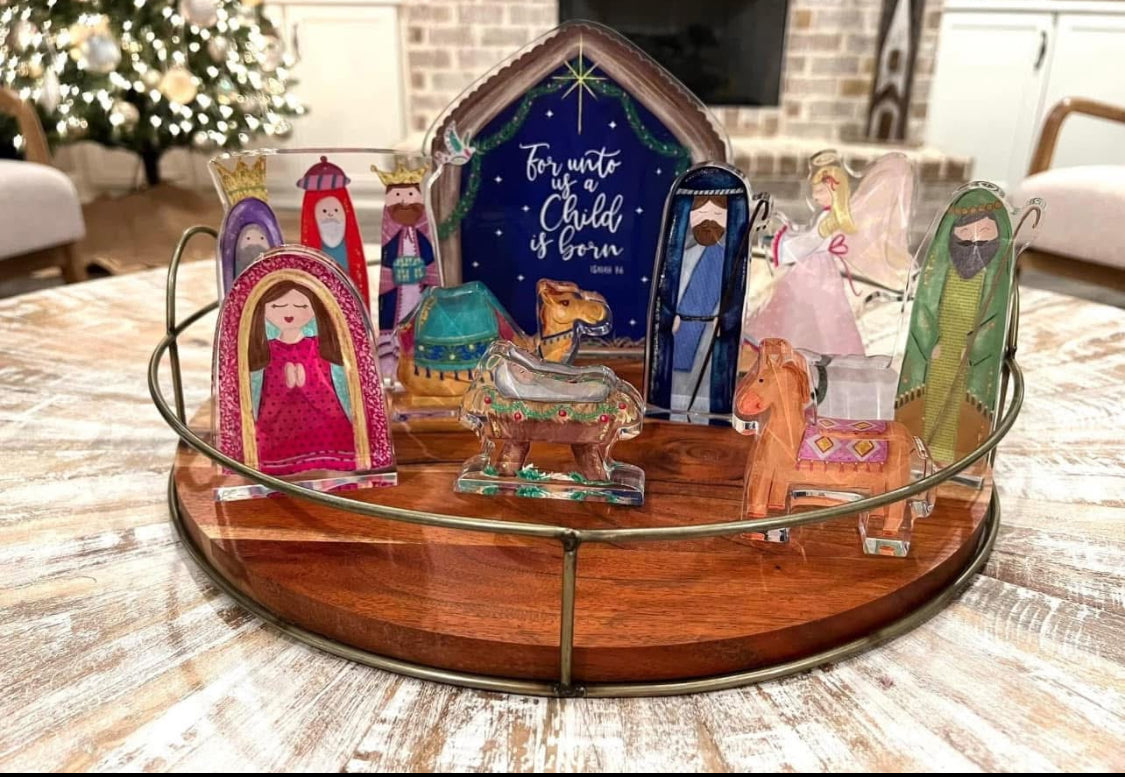 NINE PIECE "For Unto Us" Acrylic Nativity Set
