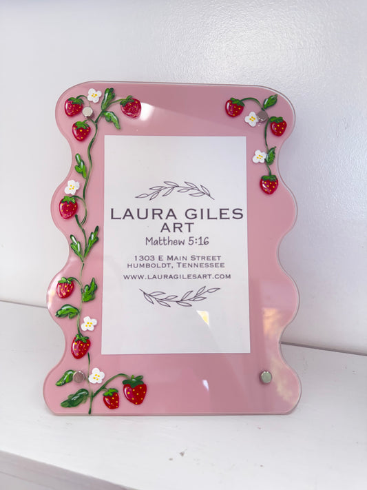 Hand painted Pink Vertical Berry Picture Frame