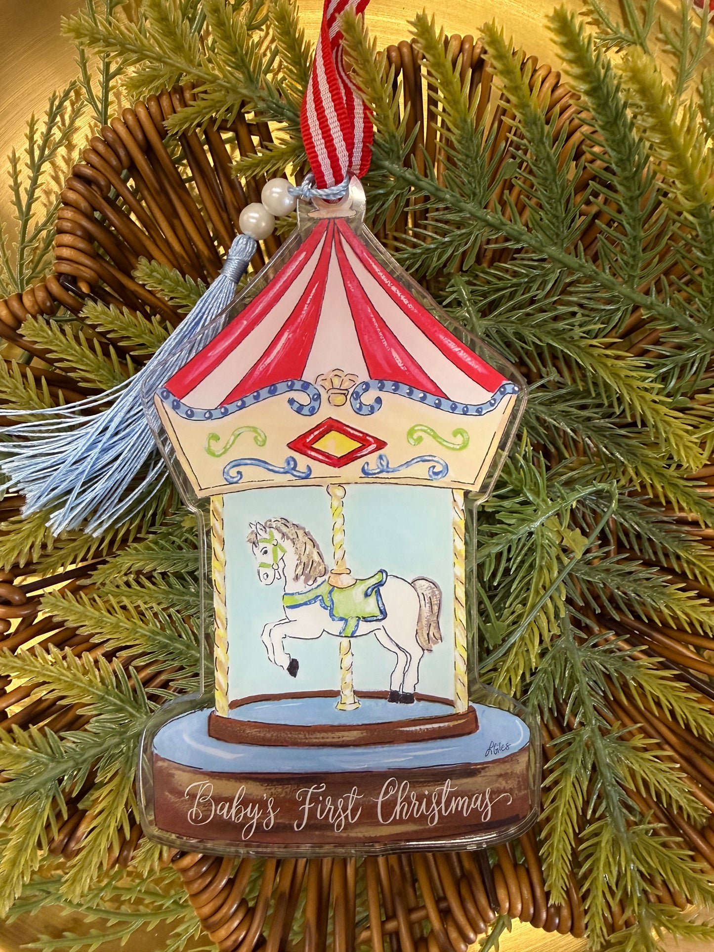 Carousel Baby's first Christmas  6" acrylic ornament