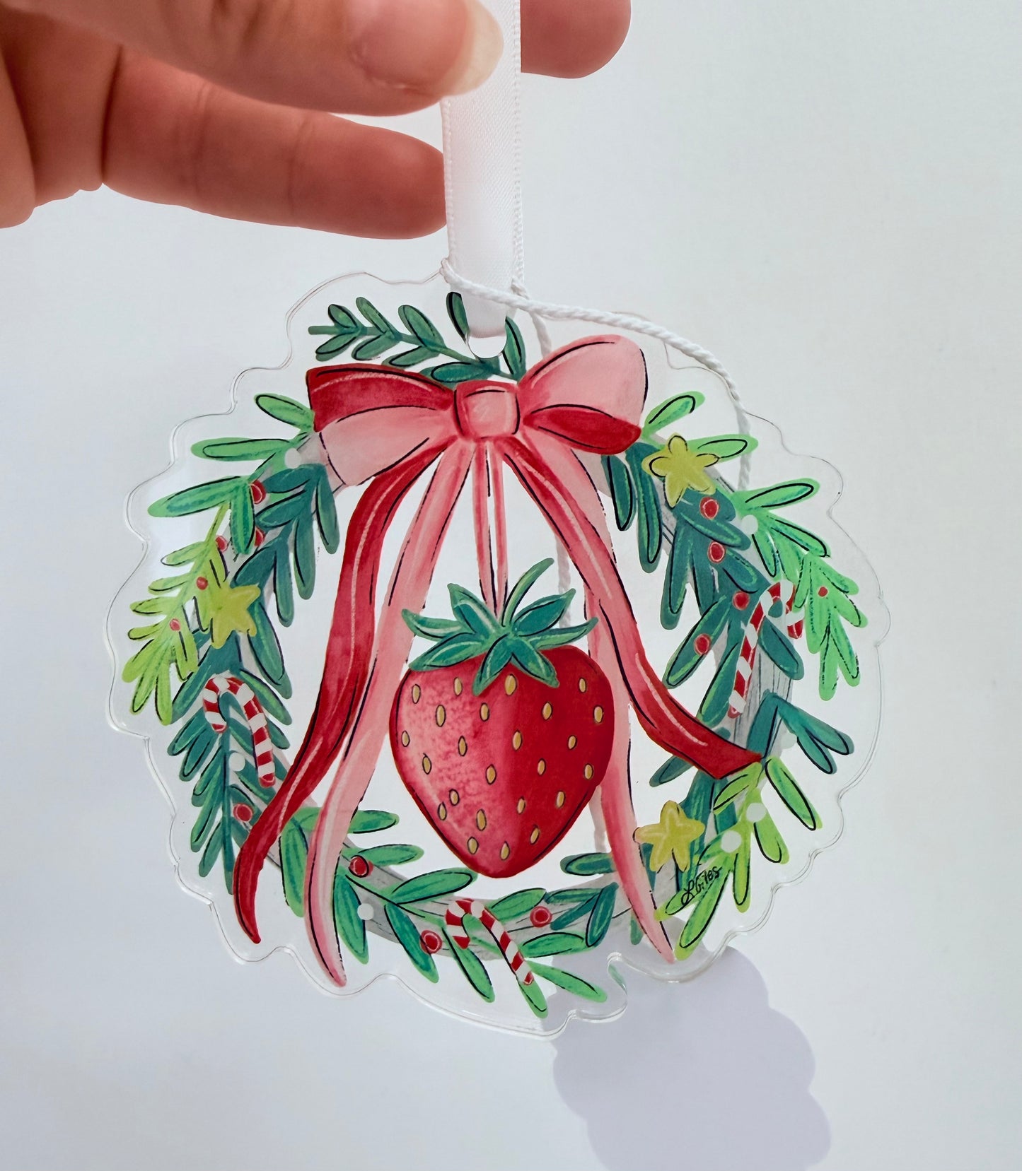 Strawberry Wreath - acrylic ornament 4"