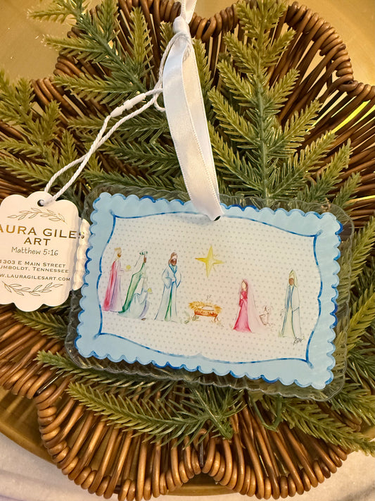 Watercolor Nativity  - acrylic ornament 4"