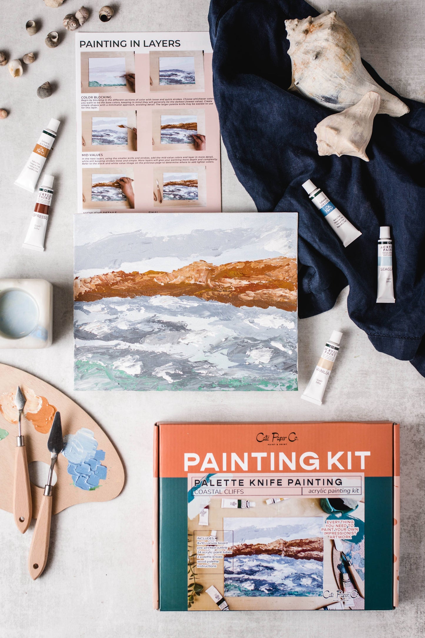 Cate Paper Co. - Coastal Cliffs palette knife painting kit