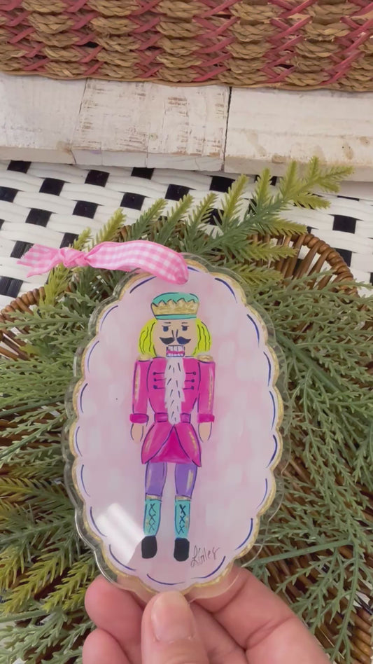 Pink Nutcracker Acrylic Ornament  4.5"